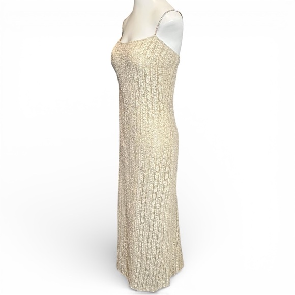 Jessica McClintock 14 Sequined Lace Maxi Dress Vintage 90s Evening Ivory Bridal - Picture 4 of 11